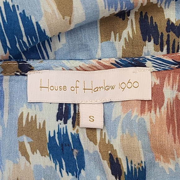 House of Harlow 1960 Zoey Blue Abstract Floral Print Ruffle Sleeve Top Small - Picture 8 of 11